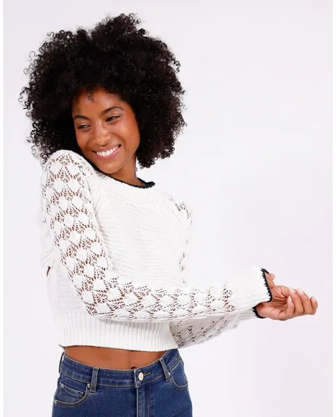 Женский ажурный свитер с длинными рукавами и вырезом Naf Naf, белый