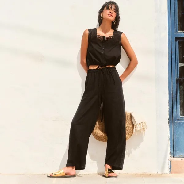 Льняные брюки Soleil J.Crew, черный