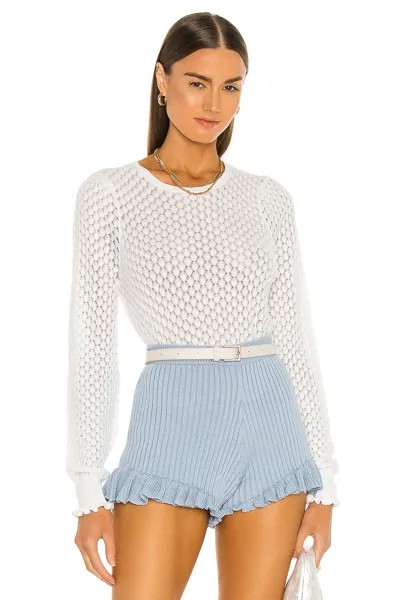 Топ Autumn Cashmere Leaf Pointelle Bishop Sleeve Crew, цвет Bleach White