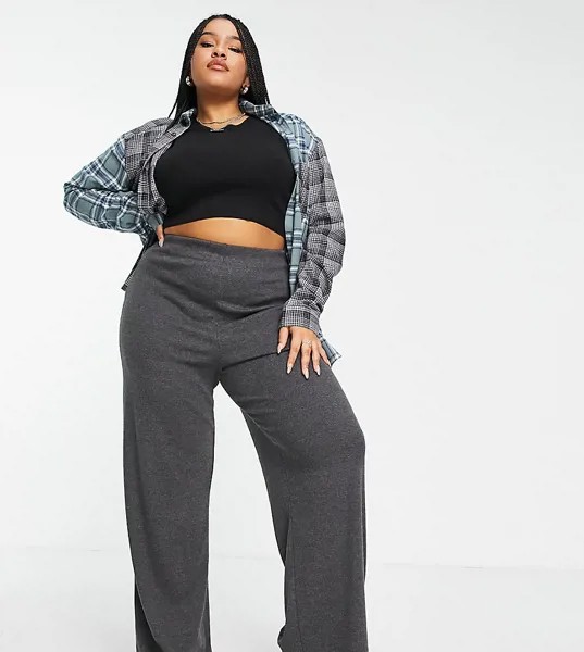 Темно-серые винтажные брюки в рубчик ASOS DESIGN Curve-Серый