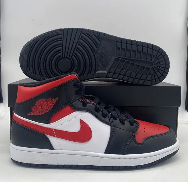 Мужские кроссовки Nike Air Jordan 1 Mid White Black Red Chicago Bred Toe 2022 554724-079