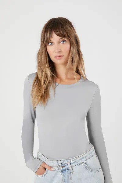 Боди Contour с длинными рукавами Forever 21, серый