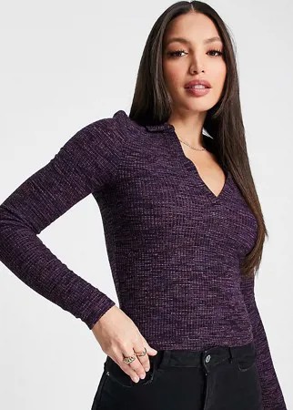 Поло с длинными рукавами из ткани многооттеночного крашения ASOS DESIGN Tall-Фиолетовый цвет