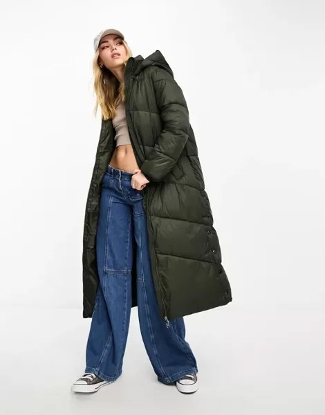 Длинное стеганое пальто цвета хаки Vero Moda