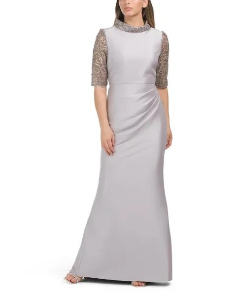 Платье-русалка с вырезом лодочкой и бисером Badgley Mischka, цвет Smoke