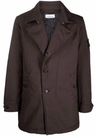 Stone Island двубортный тренч с нашивкой-логотипом