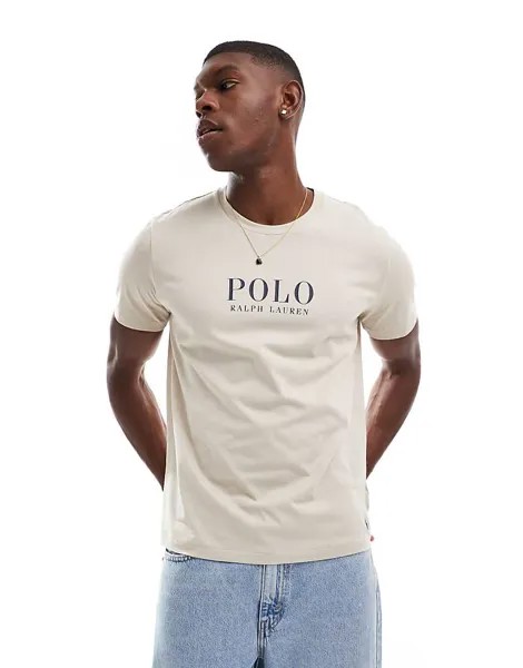 Polo Ralph Lauren – кремовая спортивная футболка с текстовым логотипом на груди