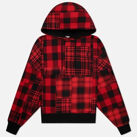 Женская толстовка Polo Ralph Lauren Plaid Patchwork Fleece Hoodie, цвет красный, размер XS