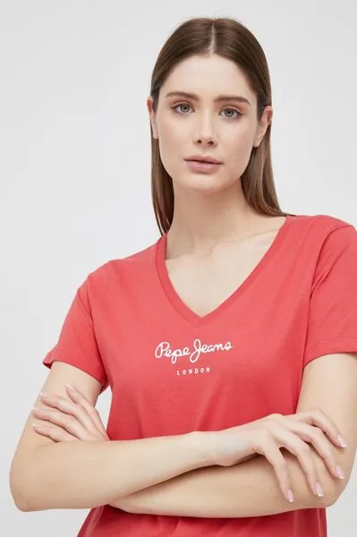 Хлопковая футболка Wendy с V-образным вырезом Pepe Jeans, красный