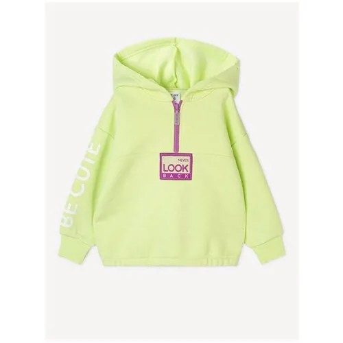Салатовое худи oversize с принтом Be cute для девочки Gloria Jeans, размер 4-5л/110 (29)