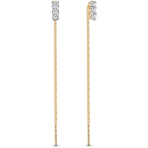Серьги цепочки Diamant online, красное золото, 585 проба, фианит, длина 6.5 см, бесцветный