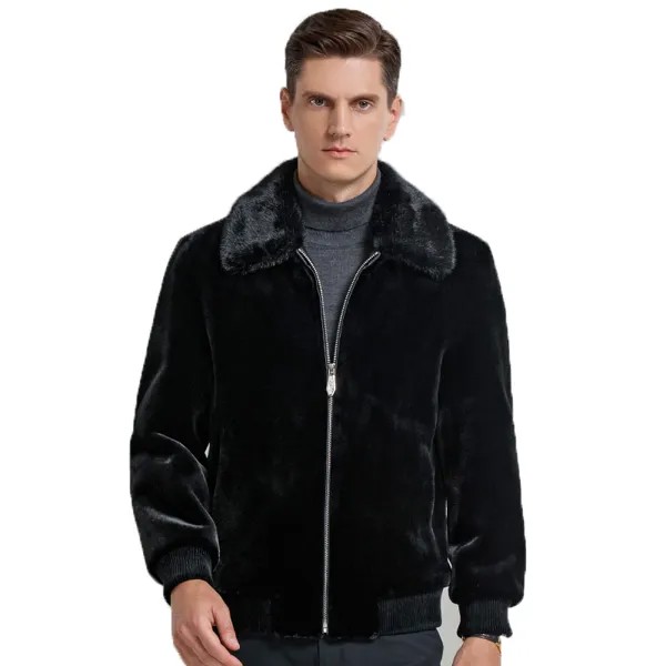 Зимняя мужская куртка, новинка 2021, норковый меховой воротник, теплое меховое пальто, Повседневная теплая бархатная куртка, Мужская кожаная ...