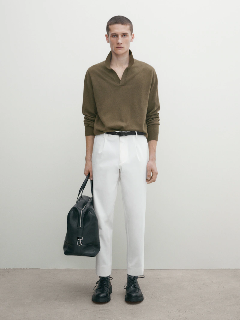 Свитер-Поло из смесовой шерсти Massimo Dutti, хаки