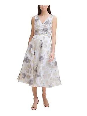 ELIZA J Женское шифоновое вечернее платье миди без рукавов цвета слоновой кости + расклешенное платье 2