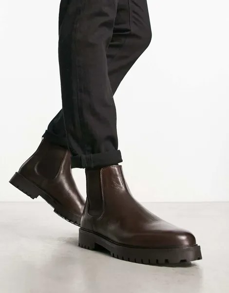 Коричневые кожаные ботинки челси на массивной подошве Walk London Sean