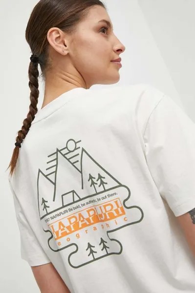 Хлопковая футболка Napapijri, бежевый