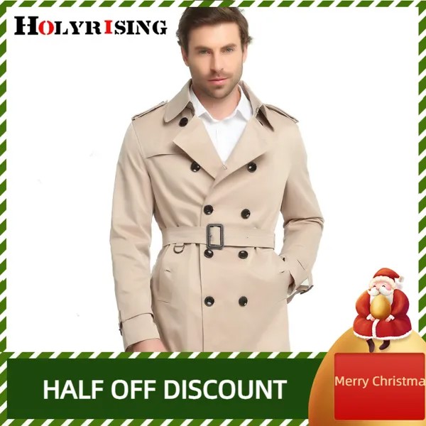 Holyrising тренч, мужской, тонкий, ветровка с отложным воротником, двойная кнопка, верхняя одежда с поясом, весеннее пальто #17658