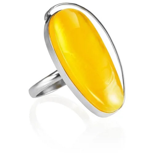 Amberholl Серебряное кольцо с крупной вставкой нежно-медового янтаря «Лагуна»