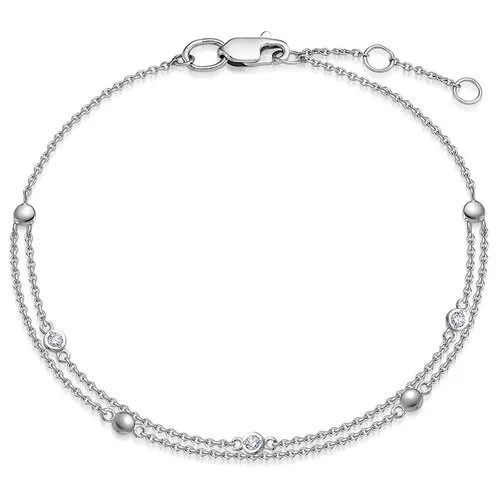 Браслет-цепочка Vesna jewelry, белое золото, 585 проба, родирование, бриллиант, длина 18.5 см.