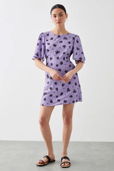 Мини-платье Petite сиреневого цвета с принтом и завязкой на талии Dorothy Perkins, фиолетовый