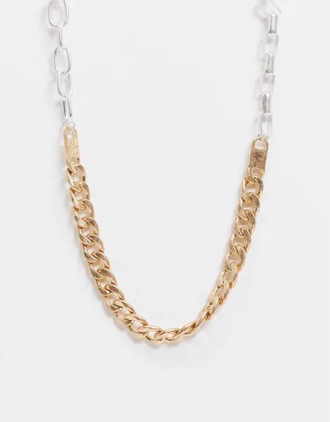 Серебристое и золотистое ожерелье с цепочками разного плетения Icon Brand-Многоцветный