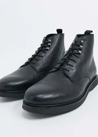 Черные кожаные ботинки H by Hudson-Черный