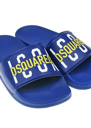 Синие шлепки с логотипом Dsquared2