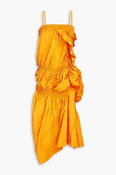 Платье миди из тафты с оборками и сборками Dries Van Noten, шафран
