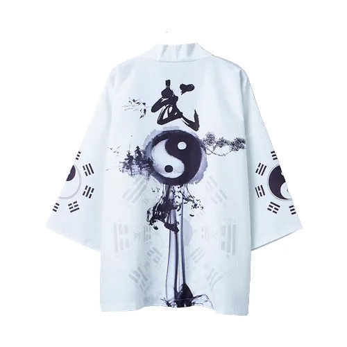 Карнавальные костюмы кардиган шелковый оверсайз кимоно накидка хаори ИньЯн Белый аниме японский стиль Размер L (160-175)
