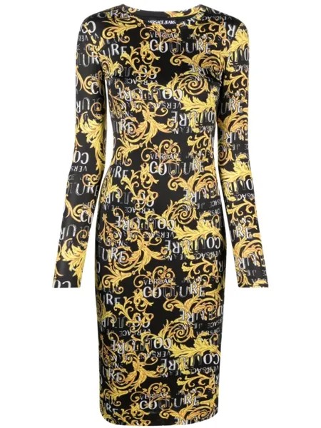 Versace Jeans Couture платье с длинными рукавами и логотипом, черный