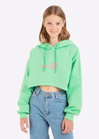 Зелёное укороченное худи oversize с принтом MOVE IT для девочки Gloria Jeans