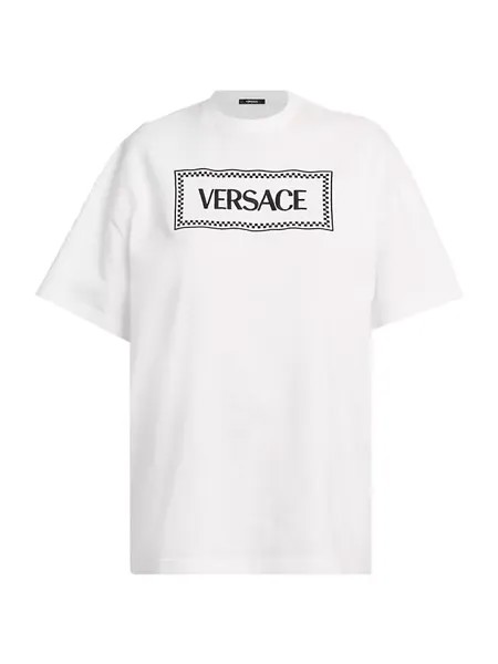 Хлопковая футболка с логотипом Versace, черный