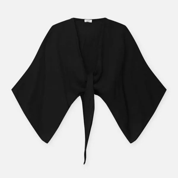Блуза-кимоно Pull&Bear Cropped Kimono, черный