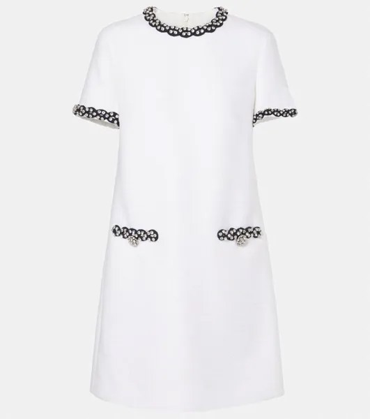 Мини-платье из твида с отделкой Valentino, цвет avorio/navy/strass