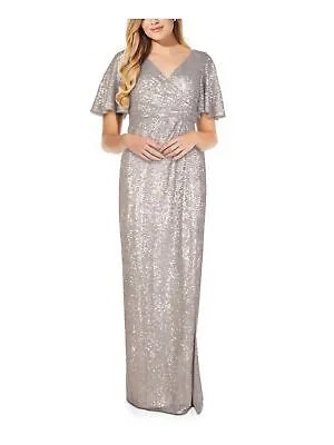ADRIANNA PAPELL Женское серебряное платье макси с развевающимися рукавами для выпускного вечера с искусственным запахом 6