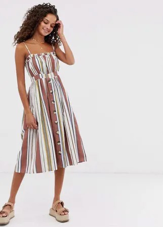 Льняной сарафан миди в полоску на пуговицах ASOS DESIGN-Мульти