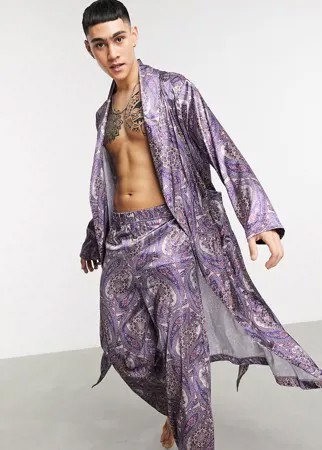 Атласный халат с принтом пейсли от комплекта ASOS DESIGN-Фиолетовый цвет