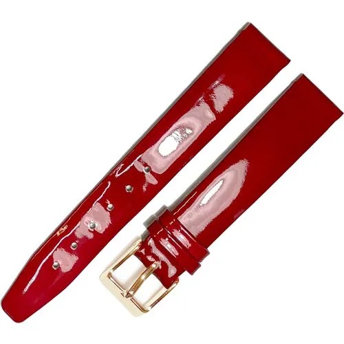 Ремешок 1603-02 (красн) ЛАК Красный кожаный ремень 16 мм для часов наручных лаковый из натуральной кожи женский лакированный