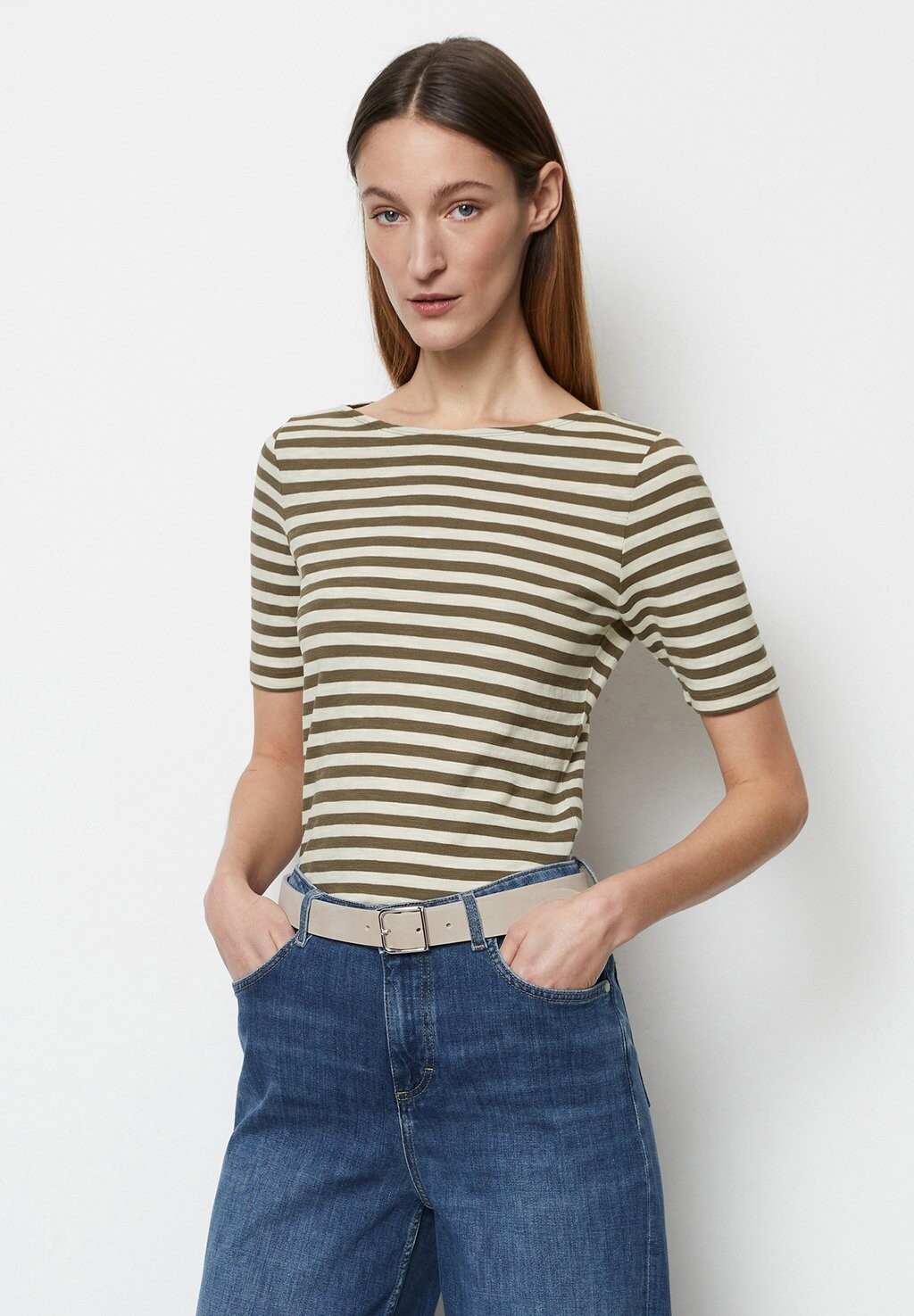 Футболка с принтом BOAT NECK STRIPED Marc O'Polo, светло-коричневый