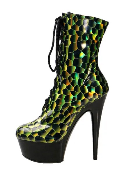 Milanoo Women's Lace Up Geometric Print Platform High Heel Sexy Ankle Boots
