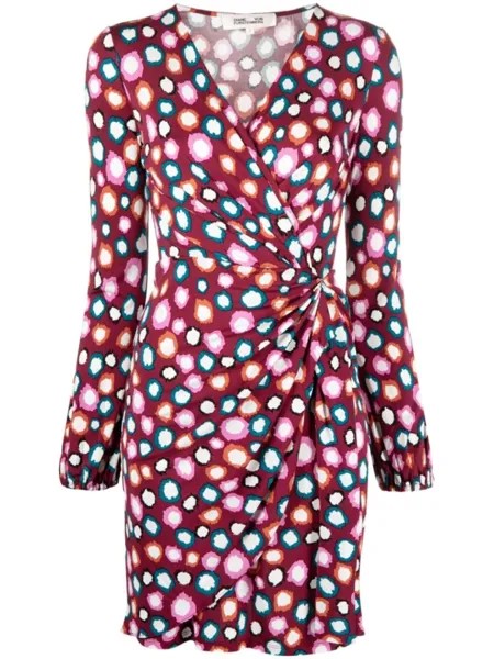 Diane Von Furstenberg платье мини с леопардовым принтом и сборками, красный