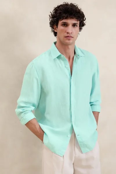 Льняная рубашка Castello Banana Republic, бирюзовый