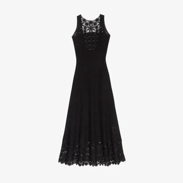 Тканое платье миди с высоким воротником и отделкой крючком Maje, цвет noir / gris