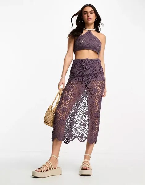 Фиолетовая комбинированная юбка макси крючком Pull&Bear