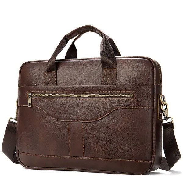 Мужская кожаная сумка в стиле ретро, деловой портфель для компьютера, однотонная сумка на молнии, с прослойкой для компьютера