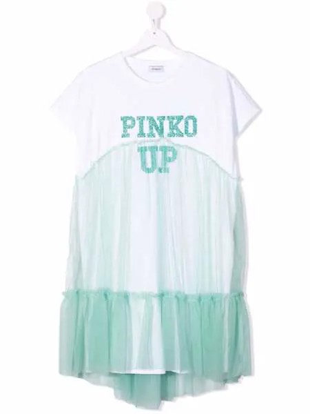 Pinko Kids платье с тюлем и логотипом