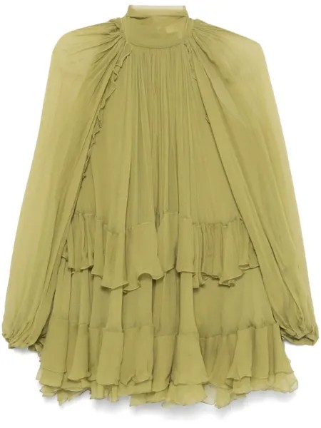 Chloé платье мини с оборками, зеленый