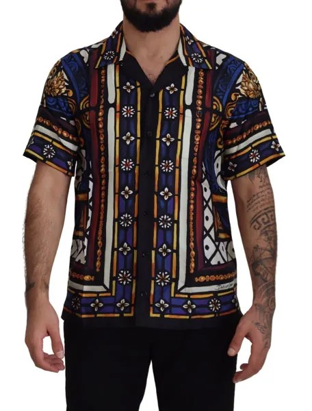 DOLCE - GABBANA Рубашка шелковая мужская с разноцветным принтом на пуговицах 39/US15,5/S 1200usd