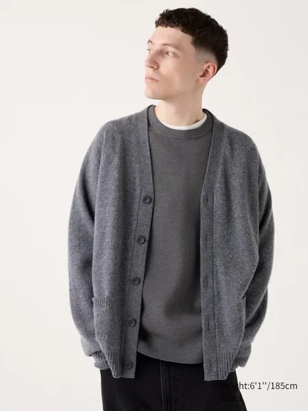 Кардиган из овечьей шерсти с v-образным вырезом Uniqlo, серый