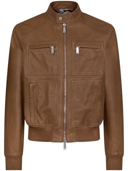 Dsquared2 zip-up leather jacket, коричневый
